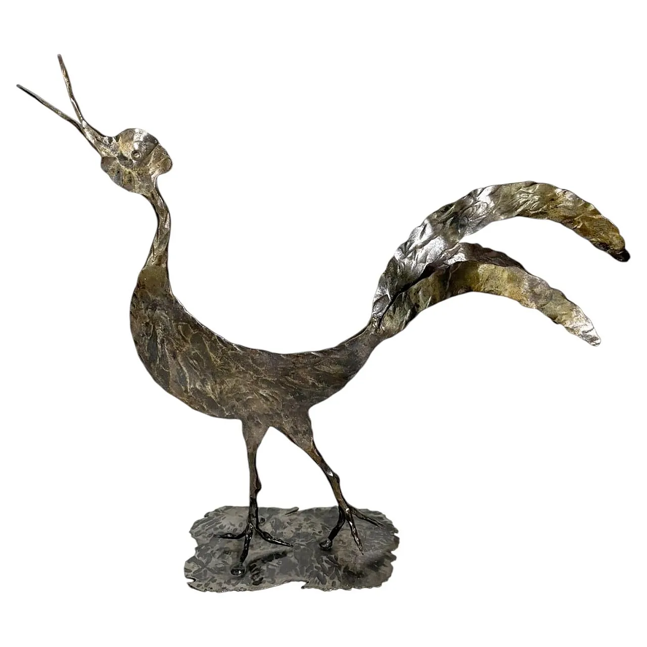 Scultura di gallo in metallo, anni '70 1