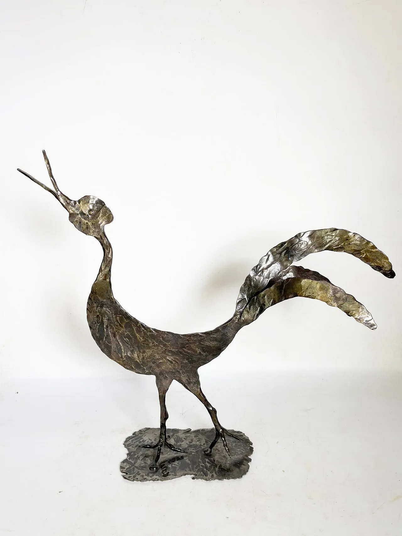 Scultura di gallo in metallo, anni '70 2