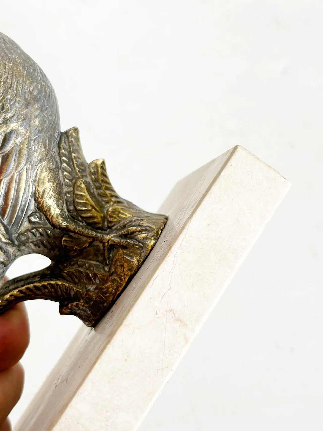 Pair of rooster bookends in marble and brass, 1950s 10