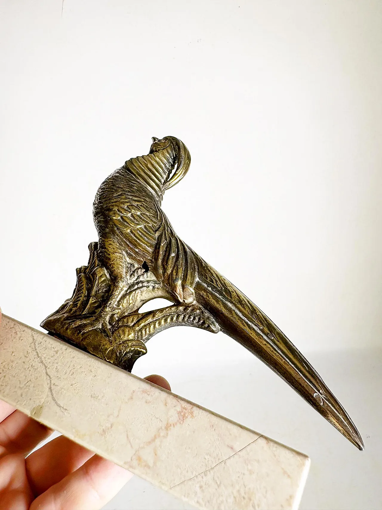 Pair of rooster bookends in marble and brass, 1950s 11