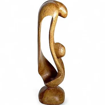 Scultura in legno raffigurante una donna e un bambino, anni '60