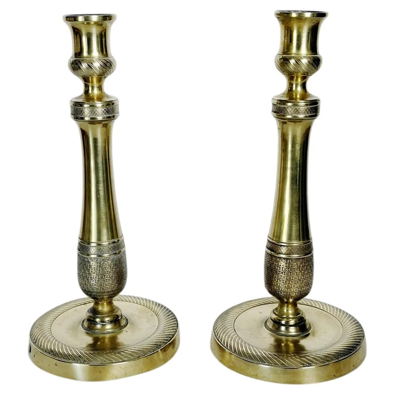 Coppia di candelieri in ottone, '800 1
