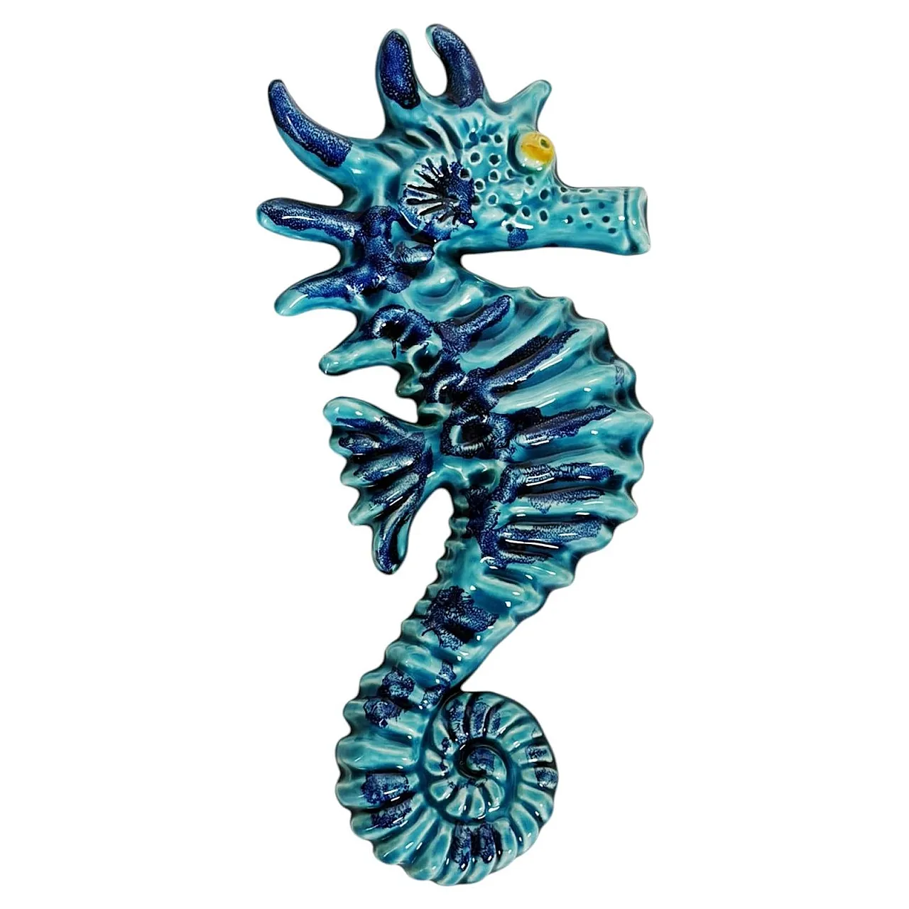 Decorazione da parete blu in ceramica smaltata, anni '70 1