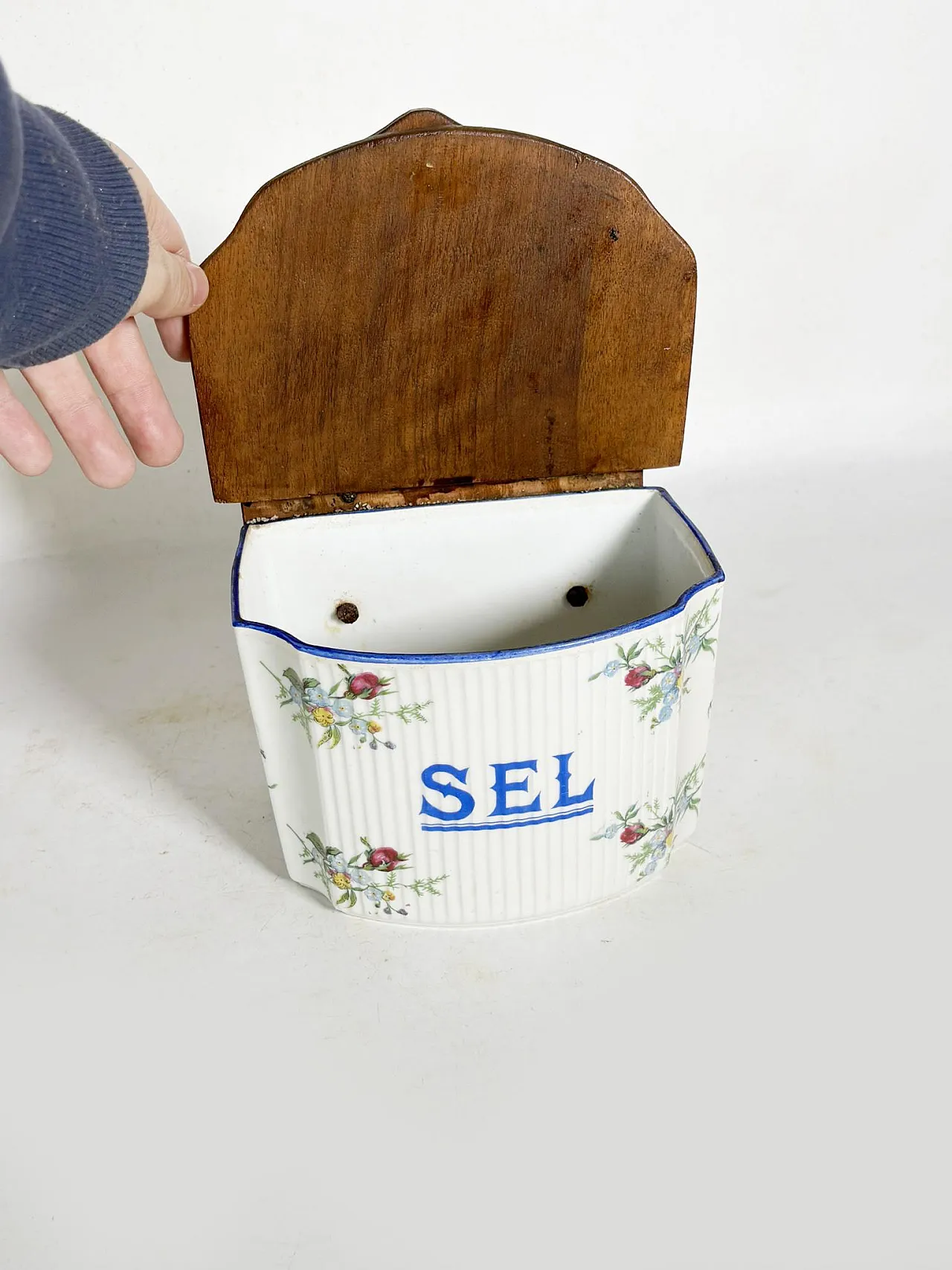 Scatola di sale in ceramica e legno, anni '70 4