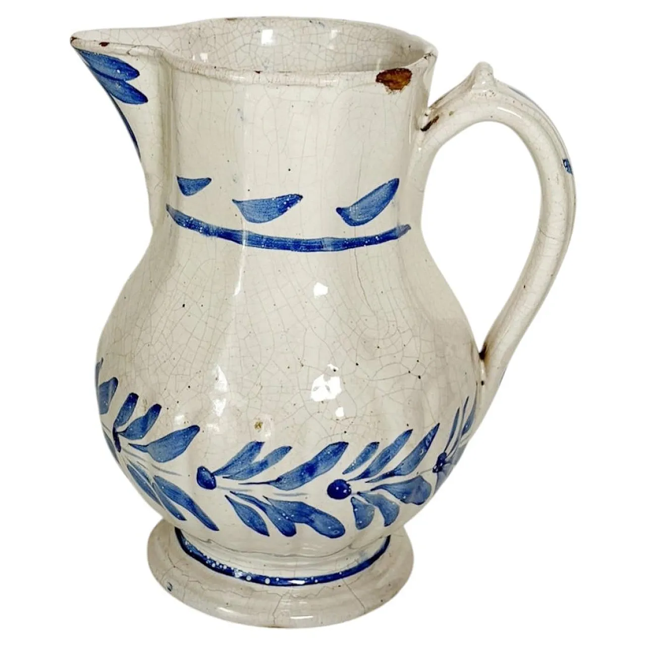 Brocca in ceramica blu e bianca, dipinta a mano, '800 1