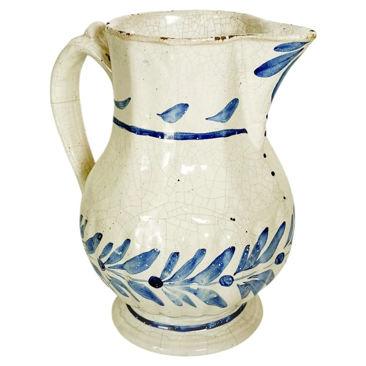 Brocca in ceramica blu e bianca, dipinta a mano, '800 2