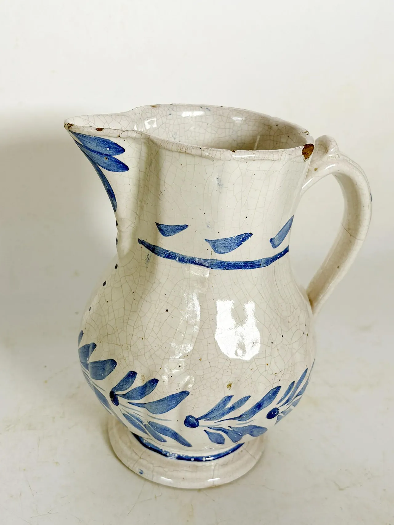 Brocca in ceramica blu e bianca, dipinta a mano, '800 5
