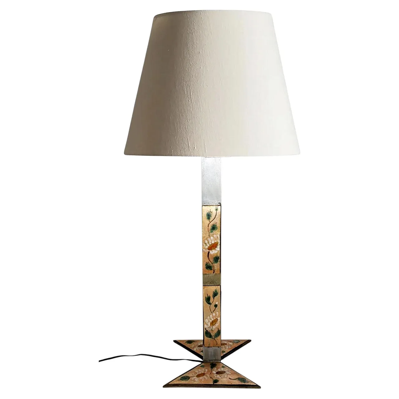 Lampada da tavolo in metallo con decorazione floreale, anni '70 1