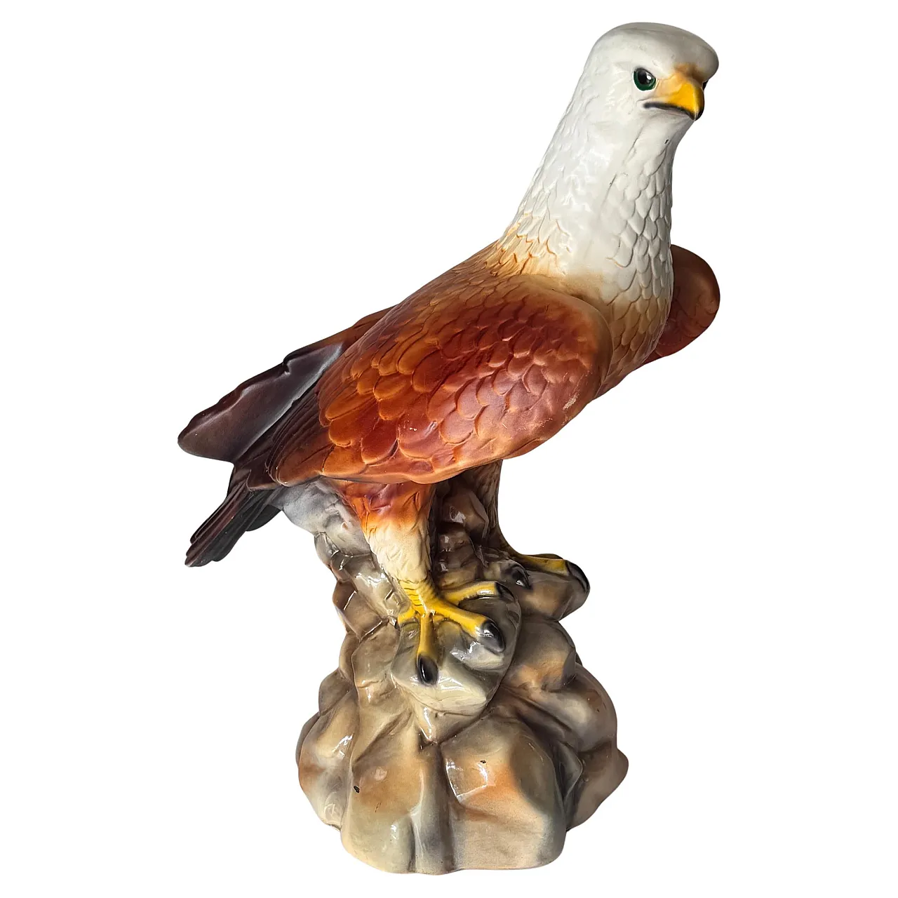 Hand-painted ceramic eagle sculpture large-scale decor, 1970s 1