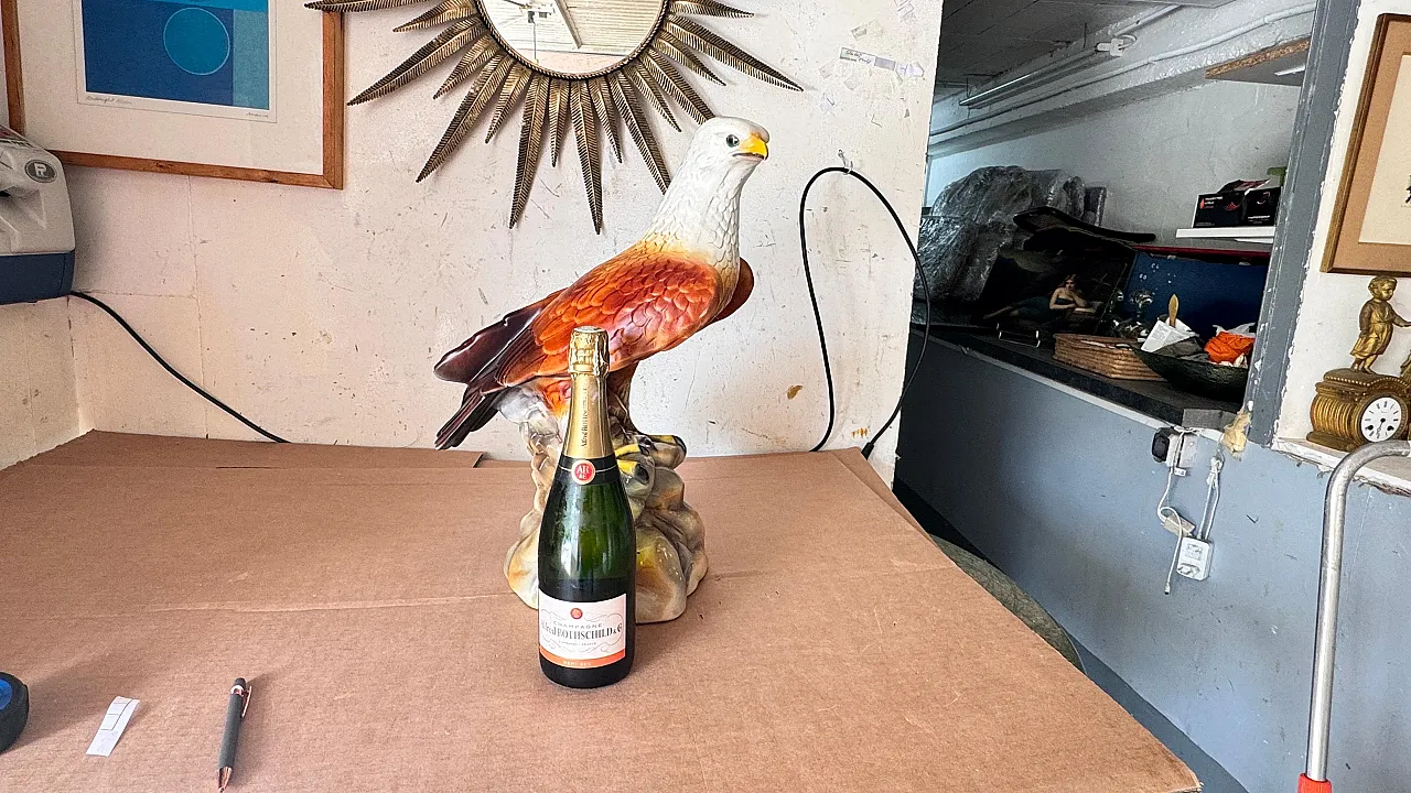 Hand-painted ceramic eagle sculpture large-scale decor, 1970s 2