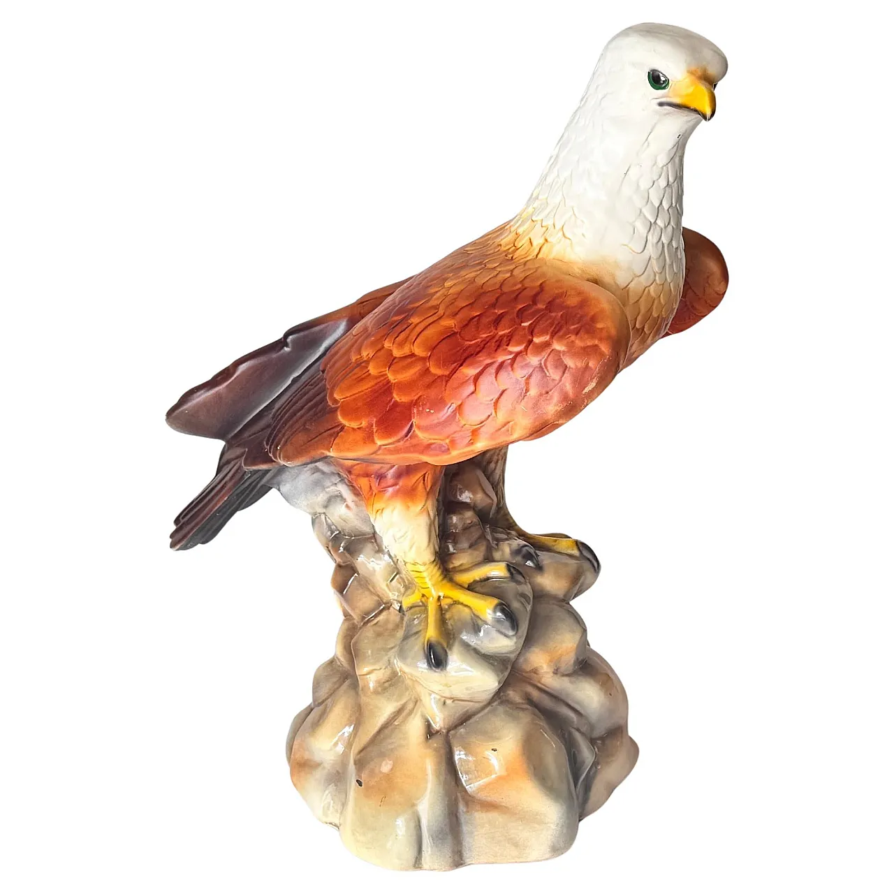 Hand-painted ceramic eagle sculpture large-scale decor, 1970s 3