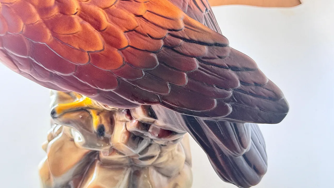Hand-painted ceramic eagle sculpture large-scale decor, 1970s 5