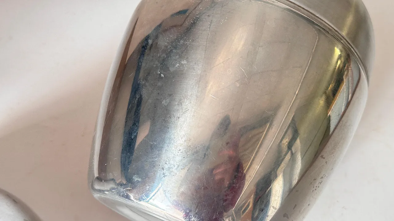 Secchiello per ghiaccio a forma di pera, finitura argentata, anni 70 5