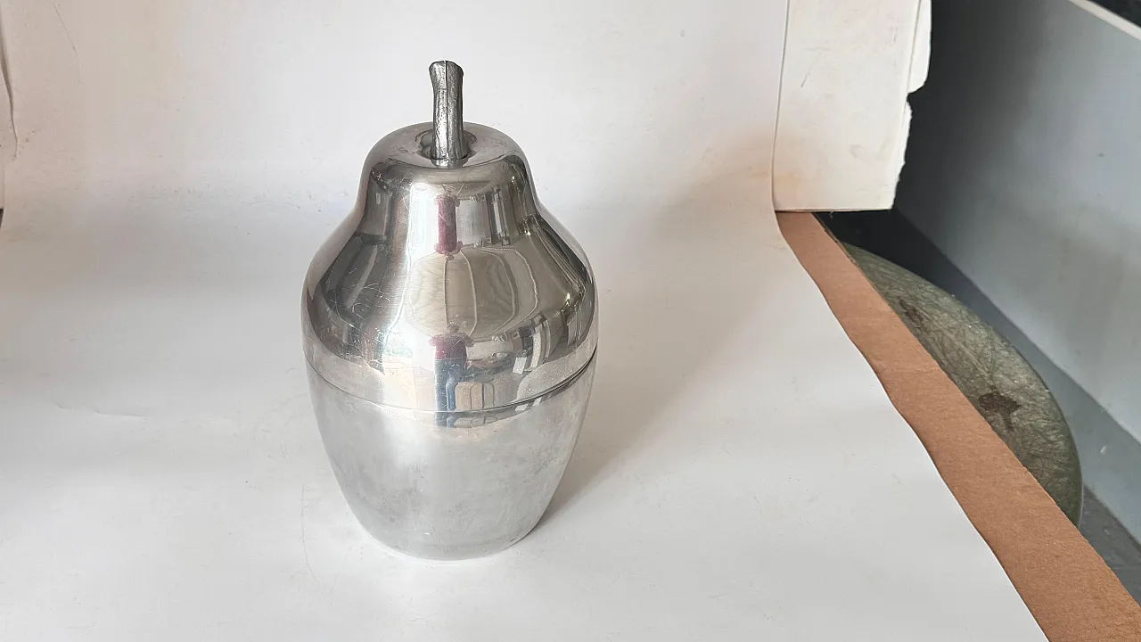 Secchiello per ghiaccio a forma di pera, finitura argentata, anni 70 6