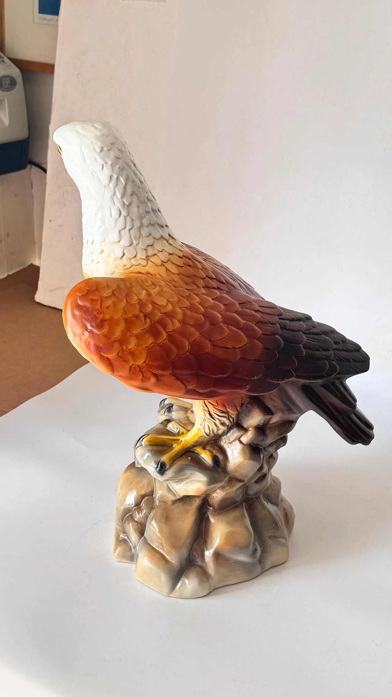 Hand-painted ceramic eagle sculpture large-scale decor, 1970s 10