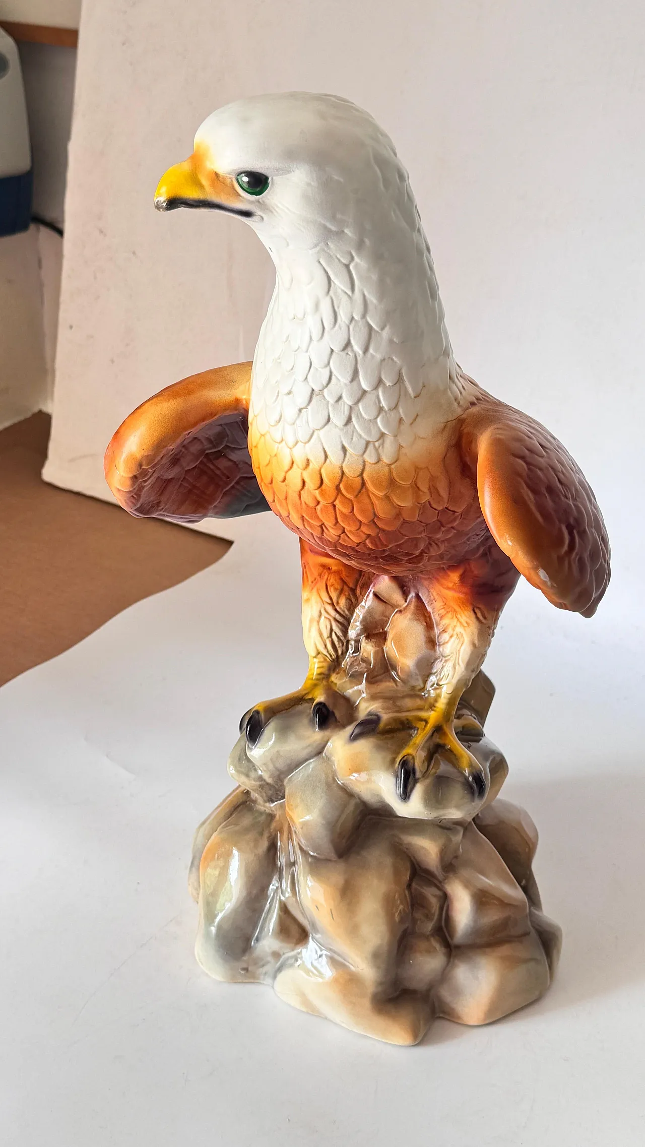 Hand-painted ceramic eagle sculpture large-scale decor, 1970s 13