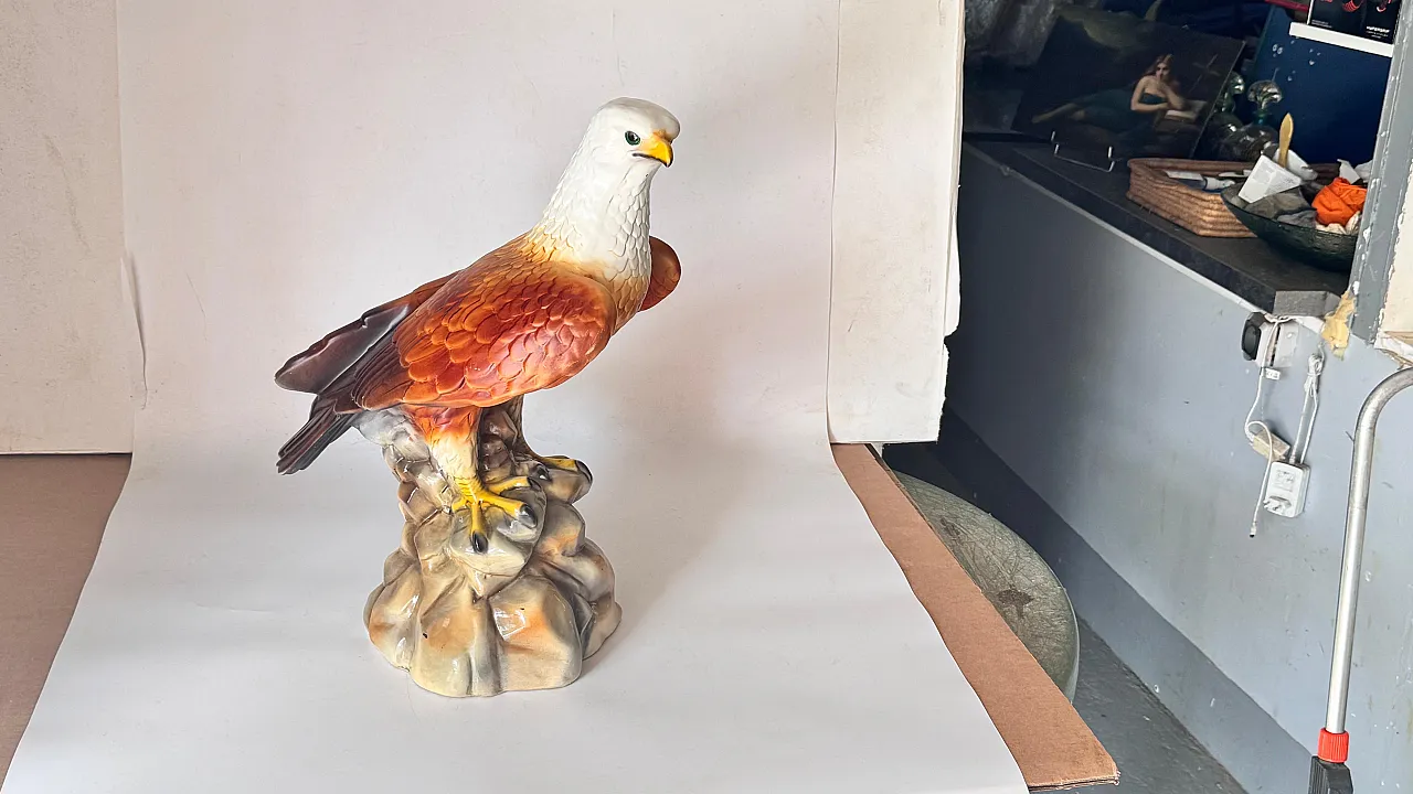 Hand-painted ceramic eagle sculpture large-scale decor, 1970s 14