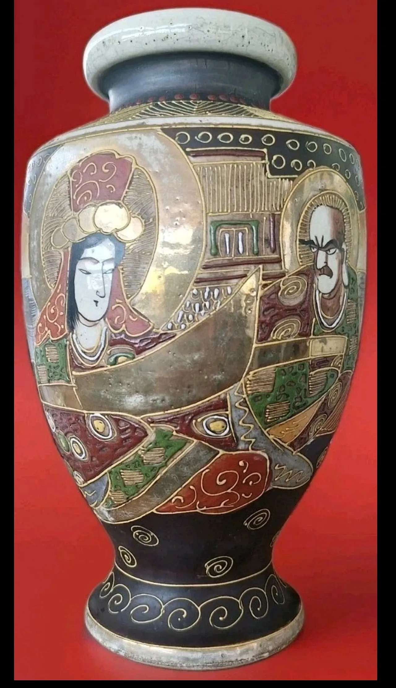 Antico Vaso Giapponese Satsuma con Personaggi, '900 6