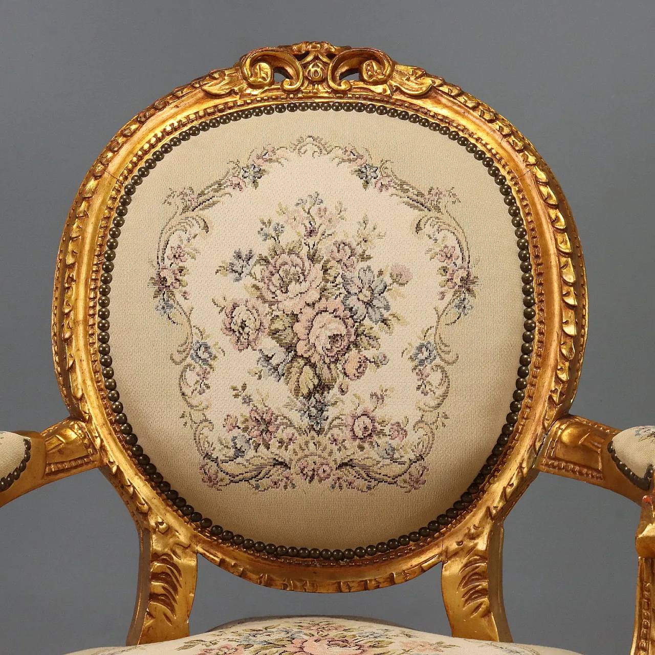 Pair of golden Neoclassical style armchairs, early 20th century 4