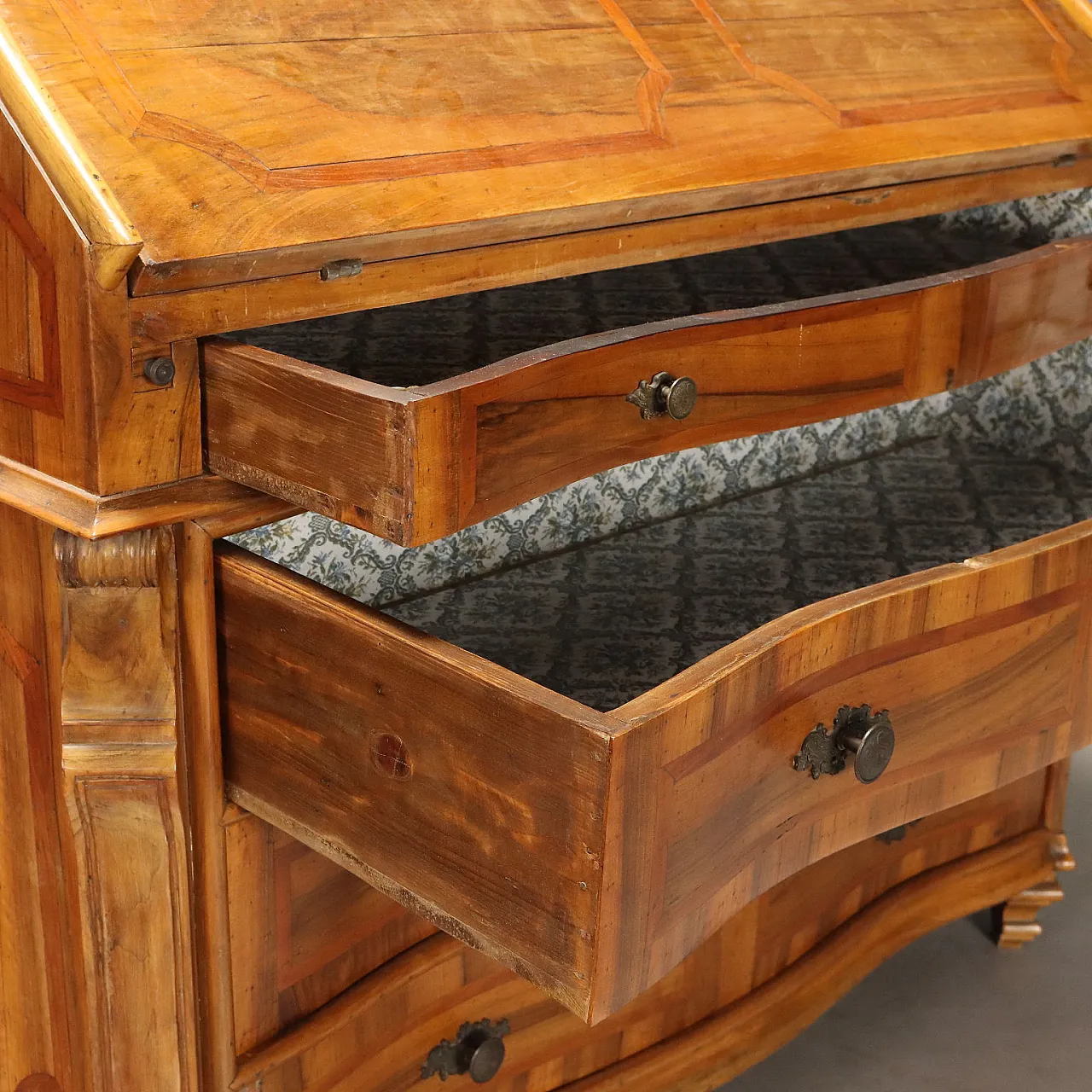 Walnut style drop-leaf cabinet with cherry trim, early 20th century 8
