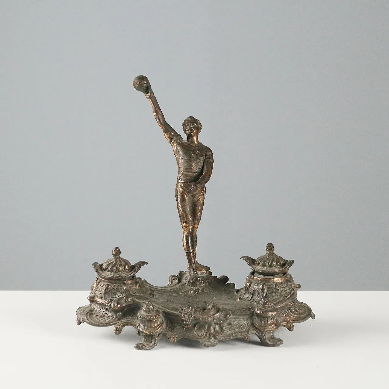 Inkwell in bronze patinated metal, 20th century 1