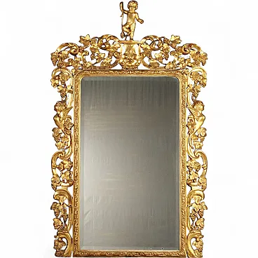 Baroque style mirror in gilded swiss pine wood, 19th century