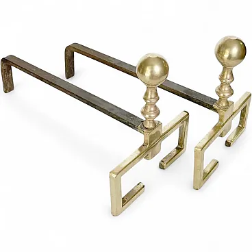 Pair of brass and cast iron andirons,, 1970s