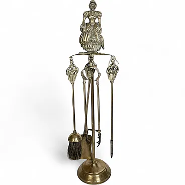 Brass fireplace tool set, 1960s