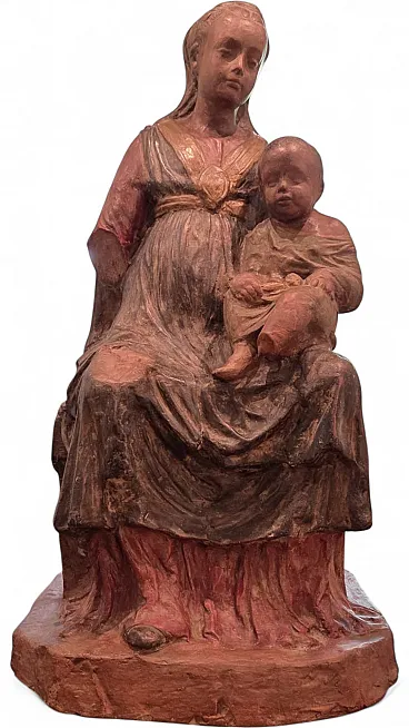 Madonna col Bambino in Trono in Terracotta Policroma, '900