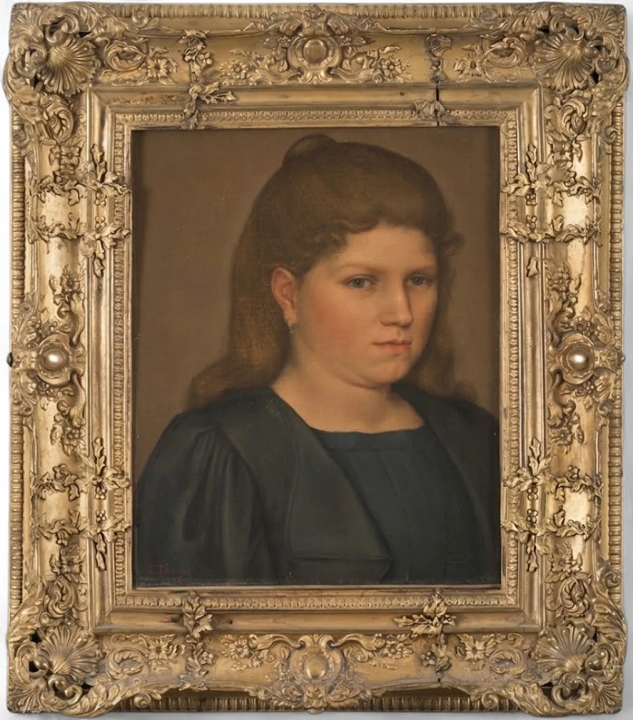 Portrait of a bourgeois woman signed E. Thomas 19th century 10