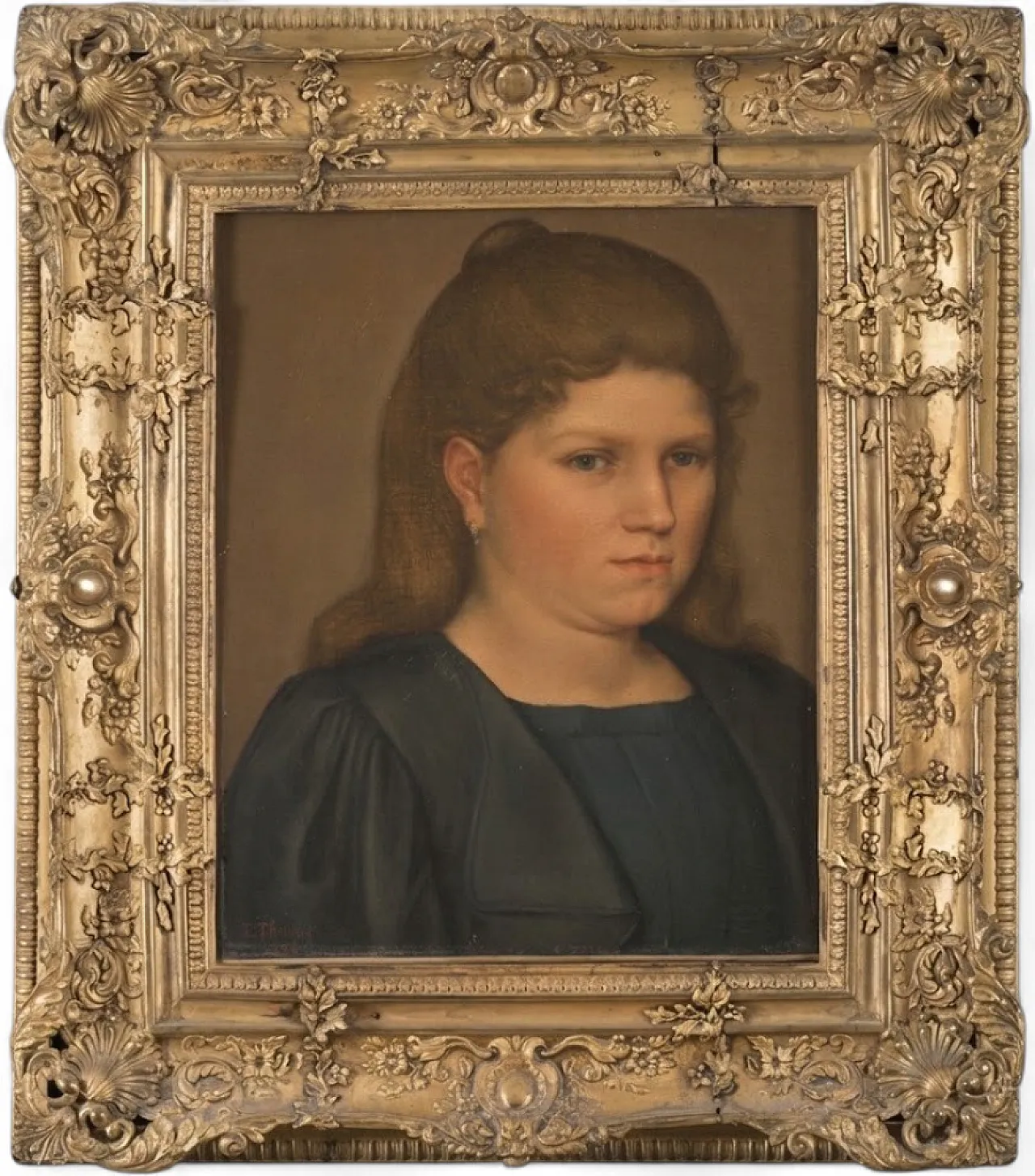 Portrait of a bourgeois woman signed E. Thomas 19th century 11