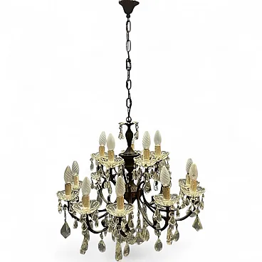 Vintage 15-light crystal chandelier, 1950s