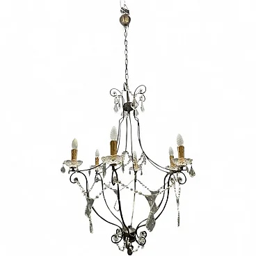 Large wrought iron and crystal chandelier, 1980s