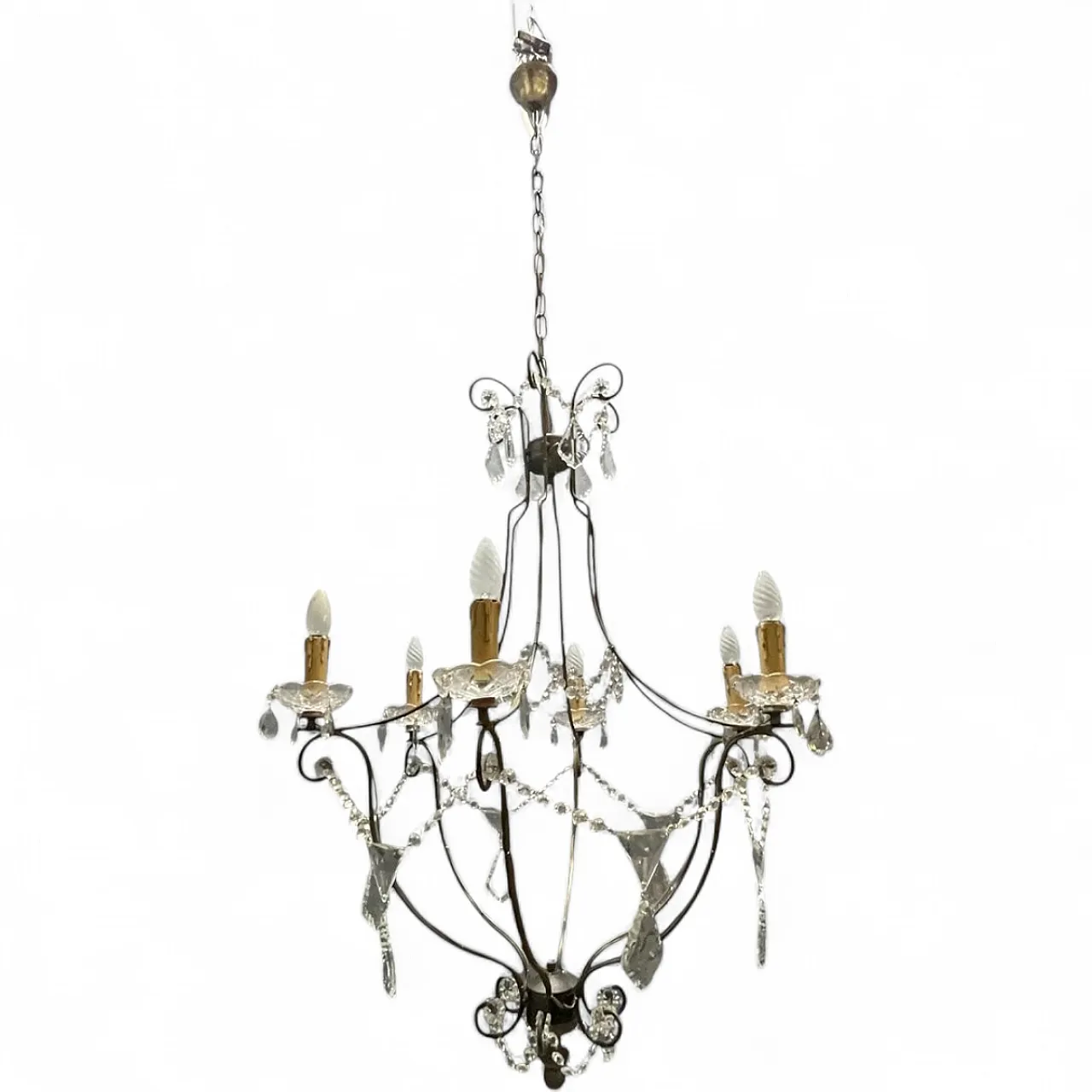 Large wrought iron and crystal chandelier, 1980s 14