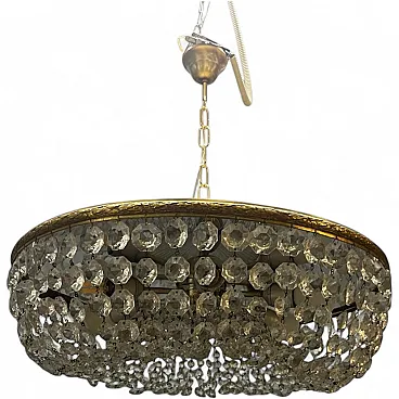 Vintage brass and crystal pendant lamp, 1960s