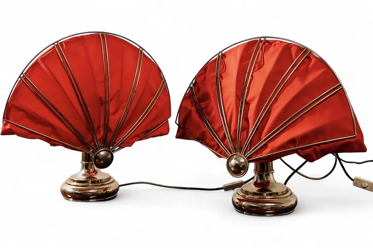 Pair of Hollywood Regency Brass Fan Table Lamps, 1970s 19
