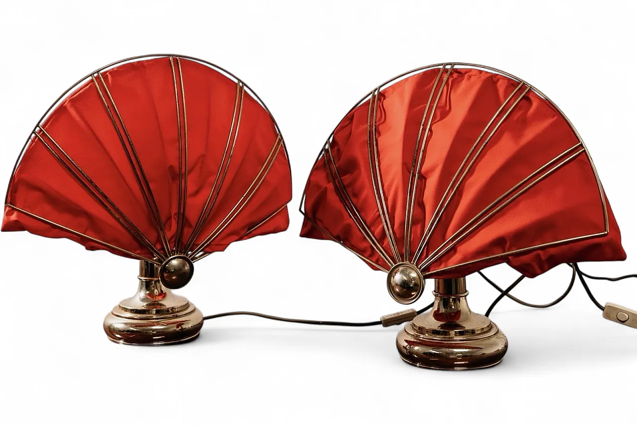 Pair of Hollywood Regency Brass Fan Table Lamps, 1970s 20
