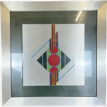 Aldo Dazzi Signed Italian Geometric Abstract Metal Art Painting Framed