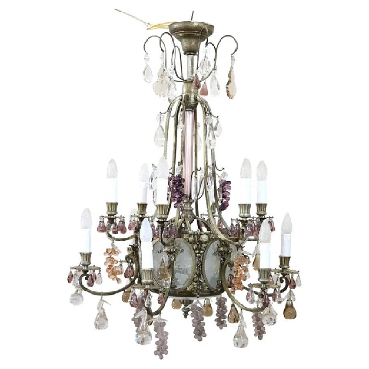 Bronze chandelier with fruit pendants, 19 lights, early 1900s 1
