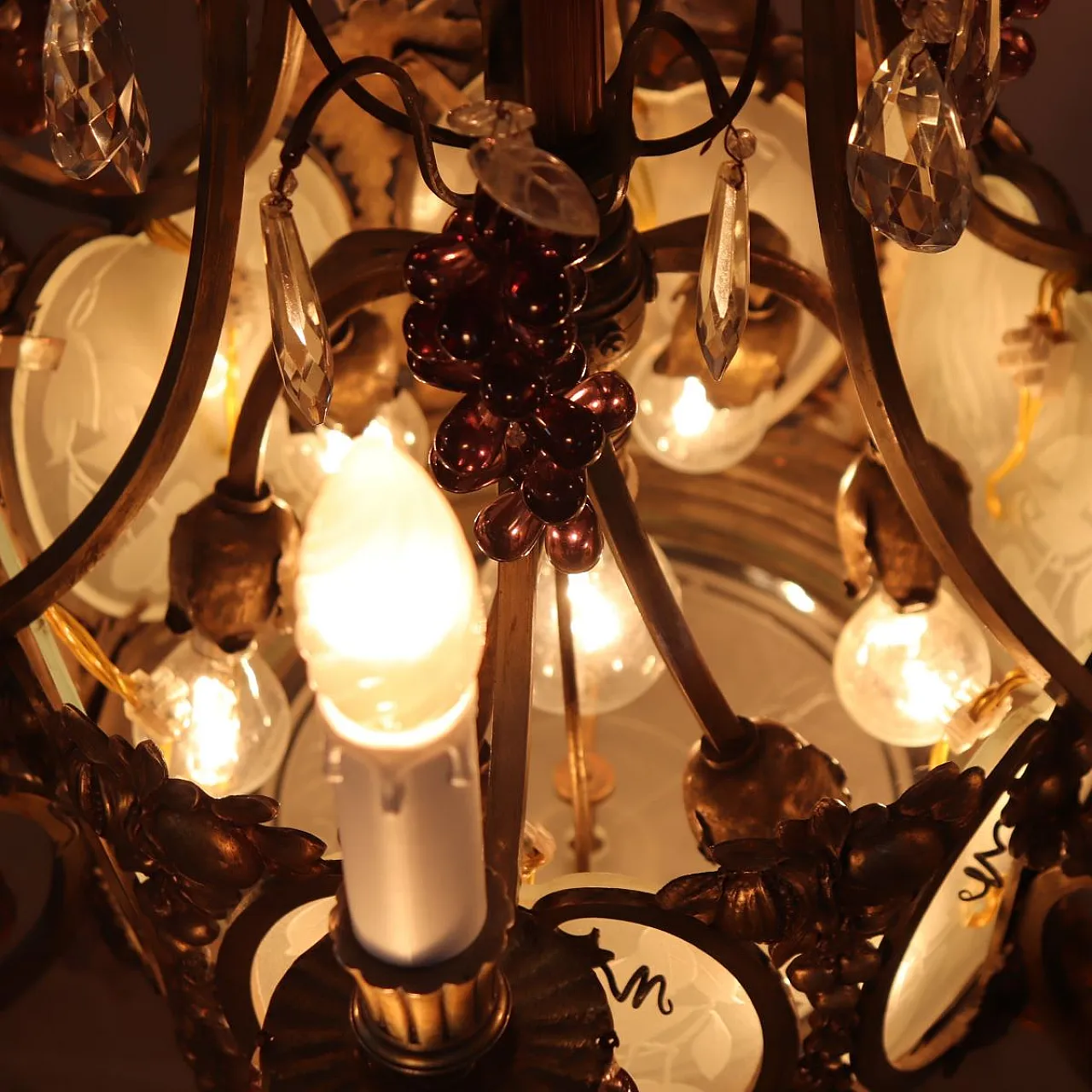 Bronze chandelier with fruit pendants, 19 lights, early 1900s 5