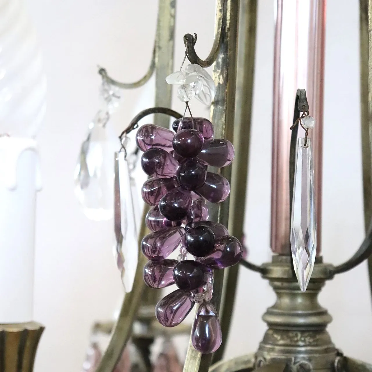 Bronze chandelier with fruit pendants, 19 lights, early 1900s 9