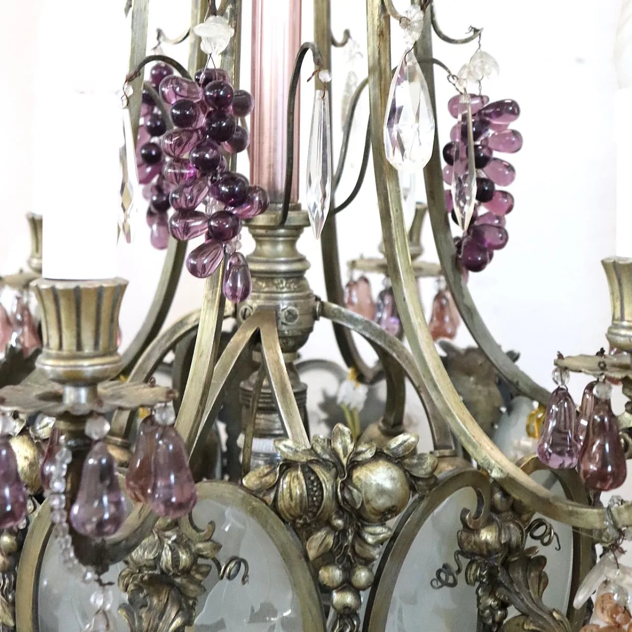 Bronze chandelier with fruit pendants, 19 lights, early 1900s 10
