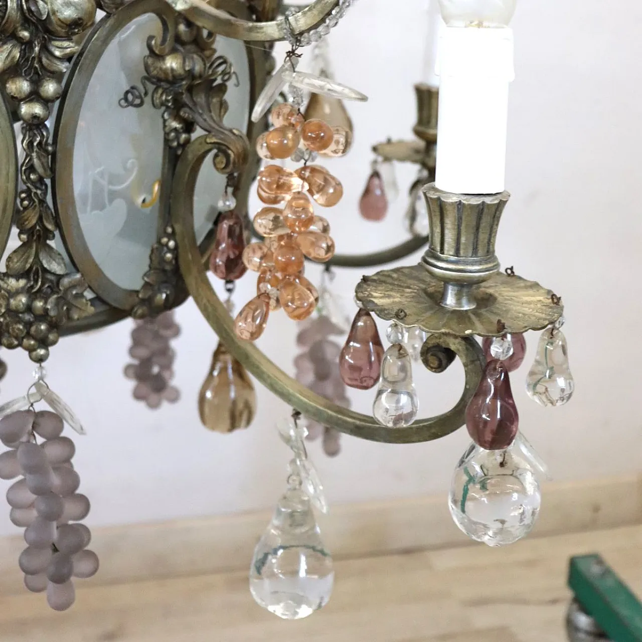 Bronze chandelier with fruit pendants, 19 lights, early 1900s 11