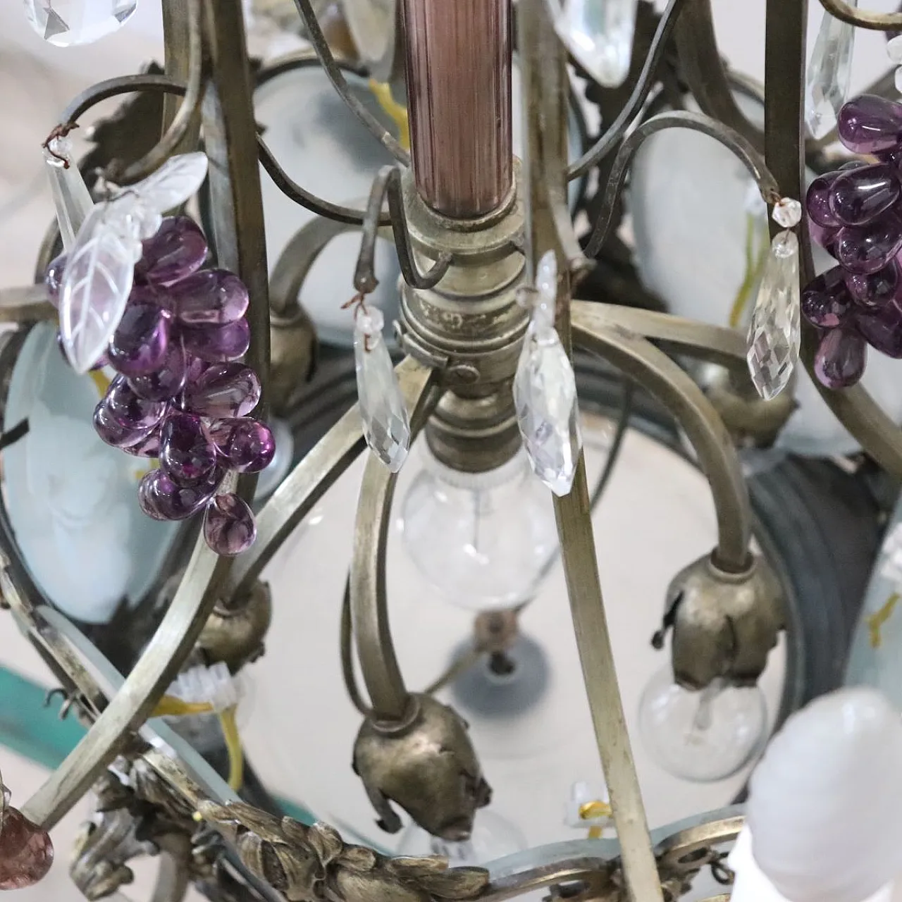 Bronze chandelier with fruit pendants, 19 lights, early 1900s 17