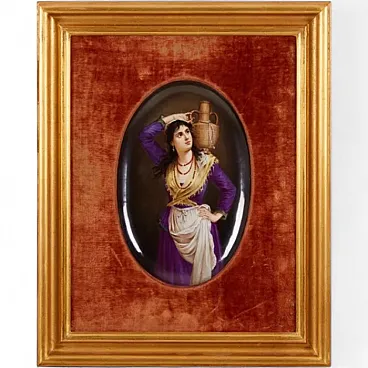 Porcelain plaque, girl with a pitcher, 19th century
