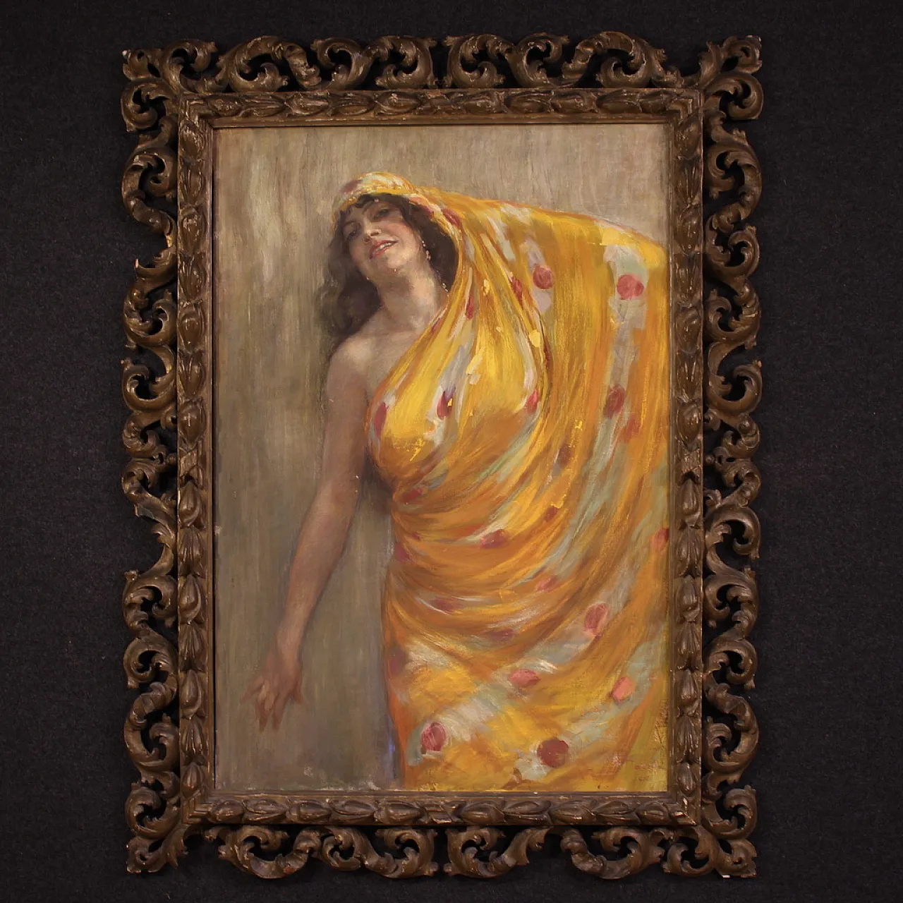 Grande quadro firmato A. Mazza del 1912, ritratto di donna orientale 1