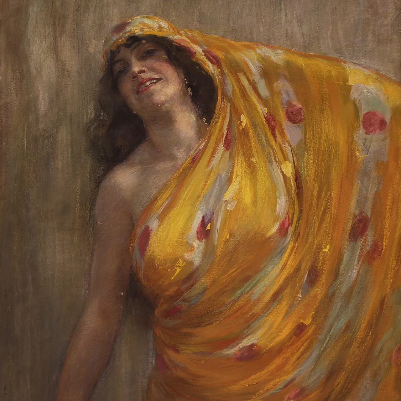 Grande quadro firmato A. Mazza del 1912, ritratto di donna orientale 2
