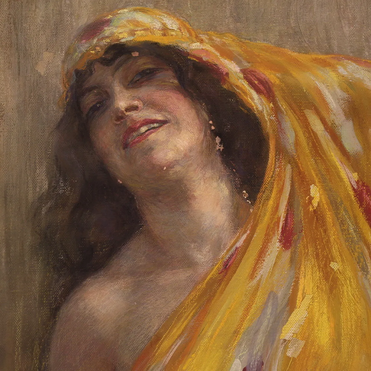 Grande quadro firmato A. Mazza del 1912, ritratto di donna orientale 5