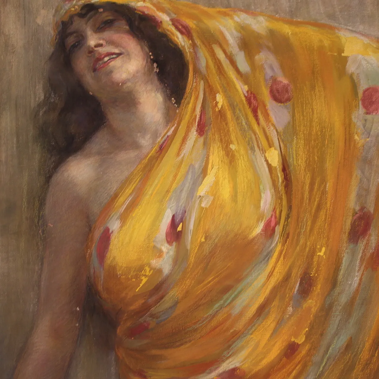 Grande quadro firmato A. Mazza del 1912, ritratto di donna orientale 8