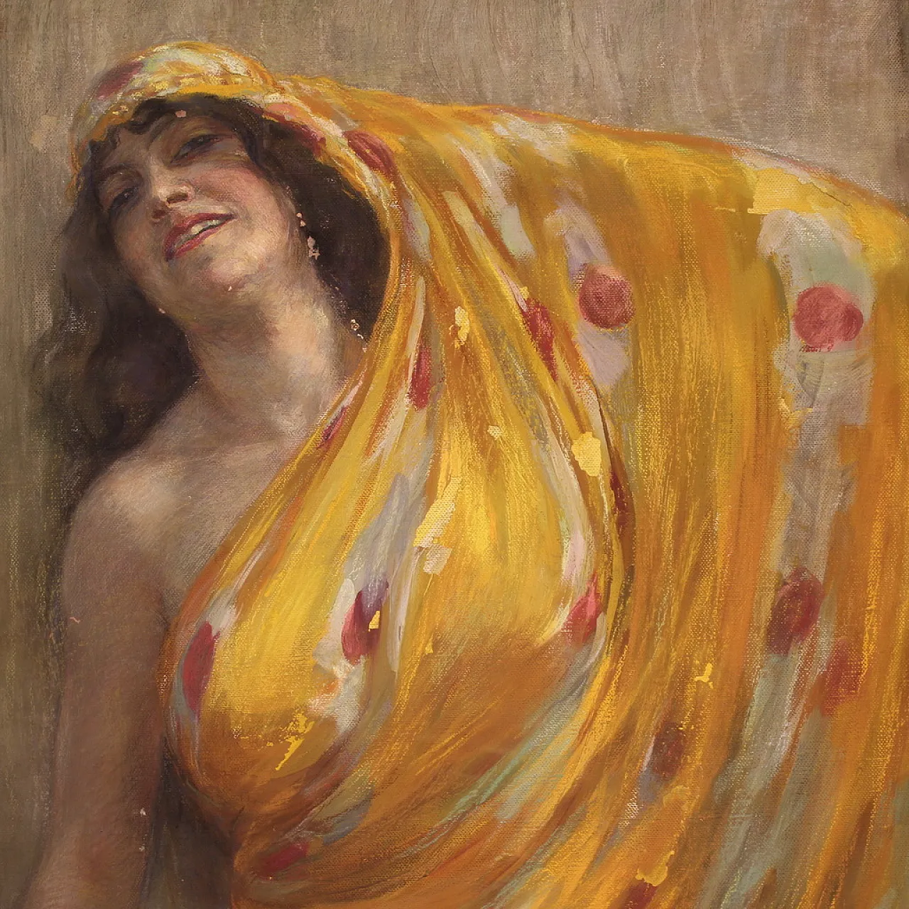 Grande quadro firmato A. Mazza del 1912, ritratto di donna orientale 10